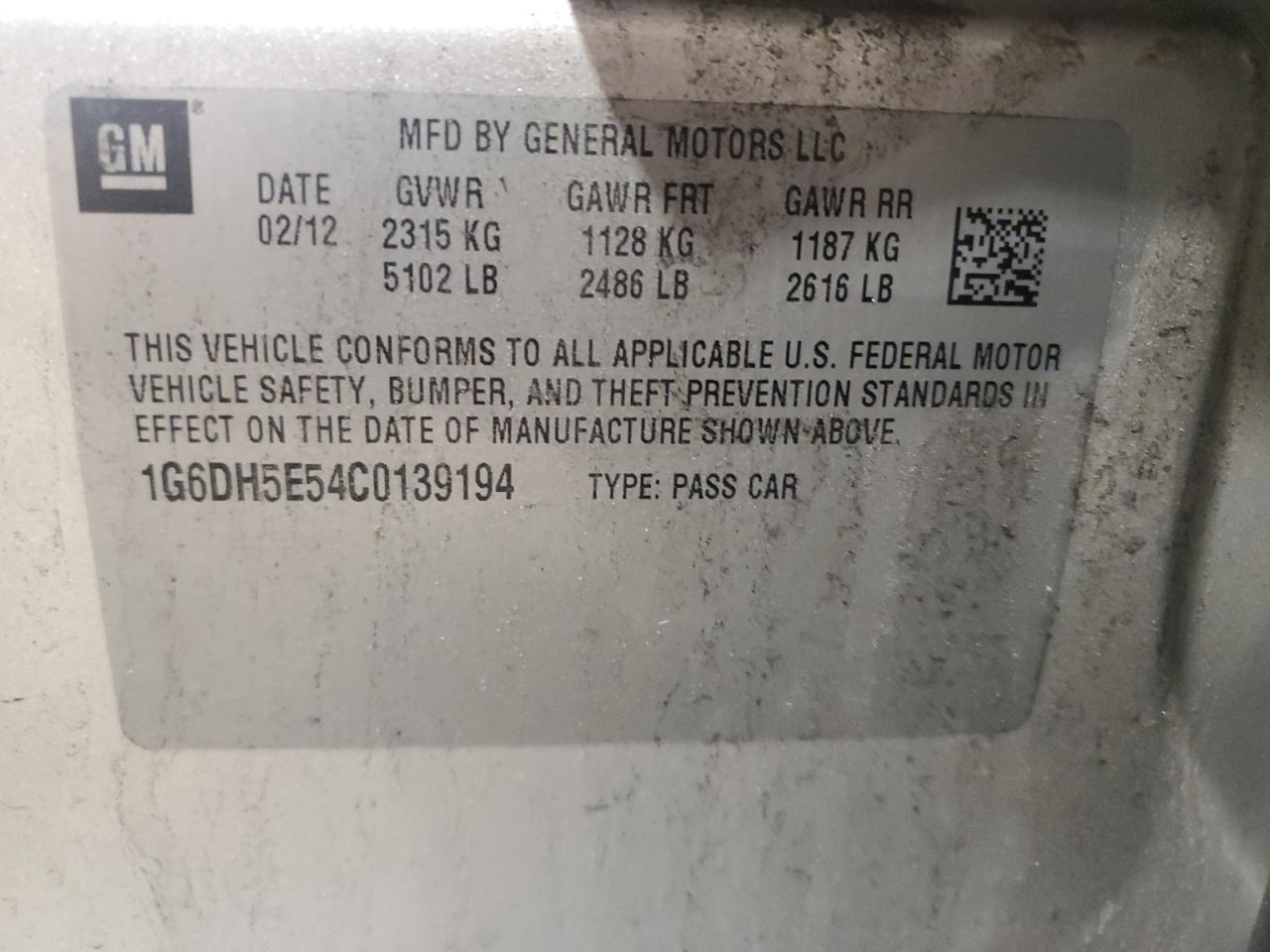 2012 Cadillac Cts Luxury Collection VIN: 1G6DH5E54C0139194 Lot: 68993524