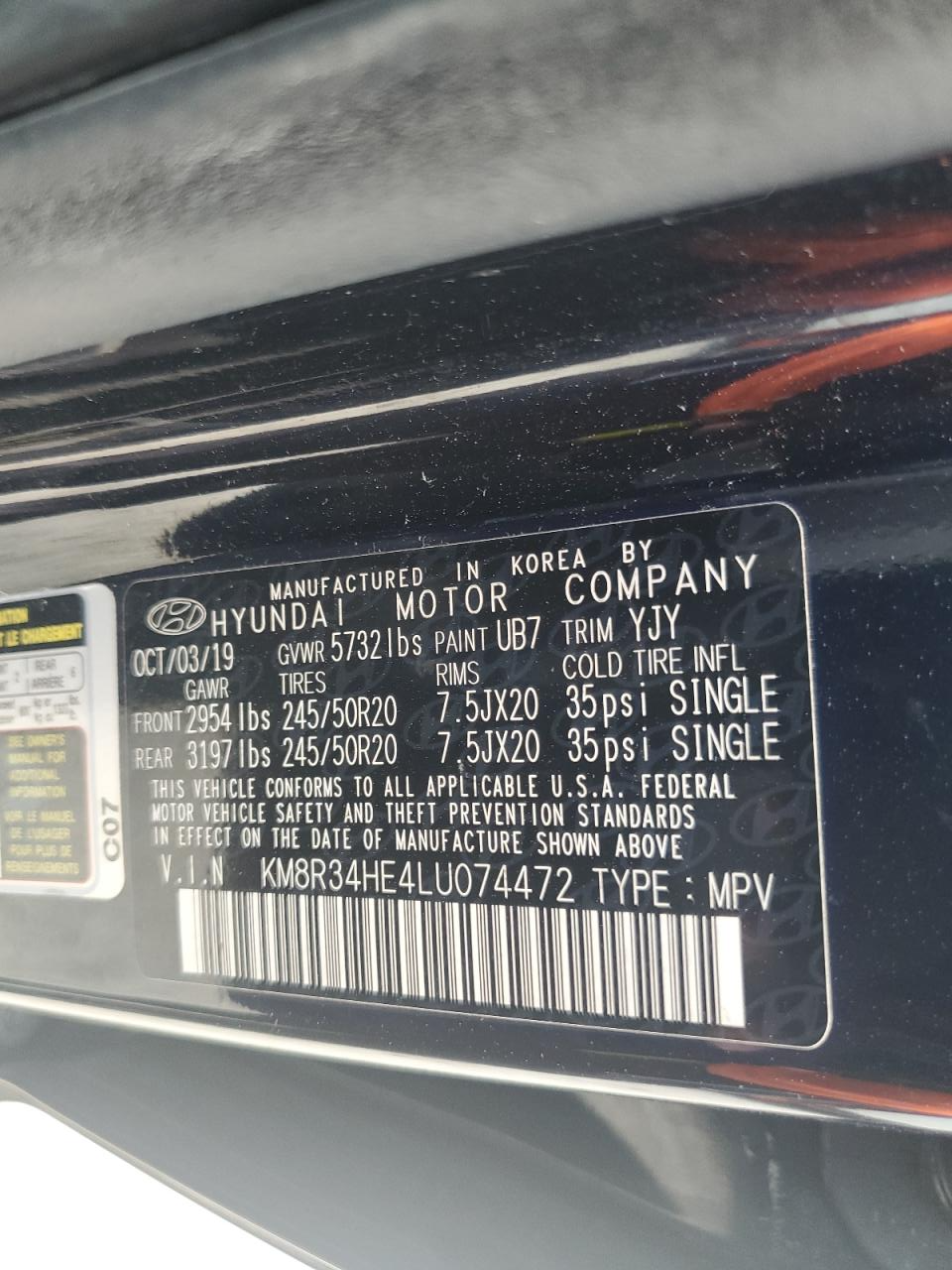 KM8R34HE4LU074472 2020 Hyundai Palisade Sel