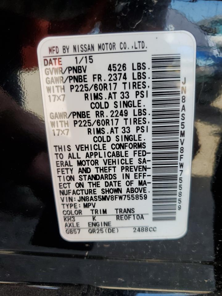 2015 Nissan Rogue Select S VIN: JN8AS5MV8FW755859 Lot: 66138764