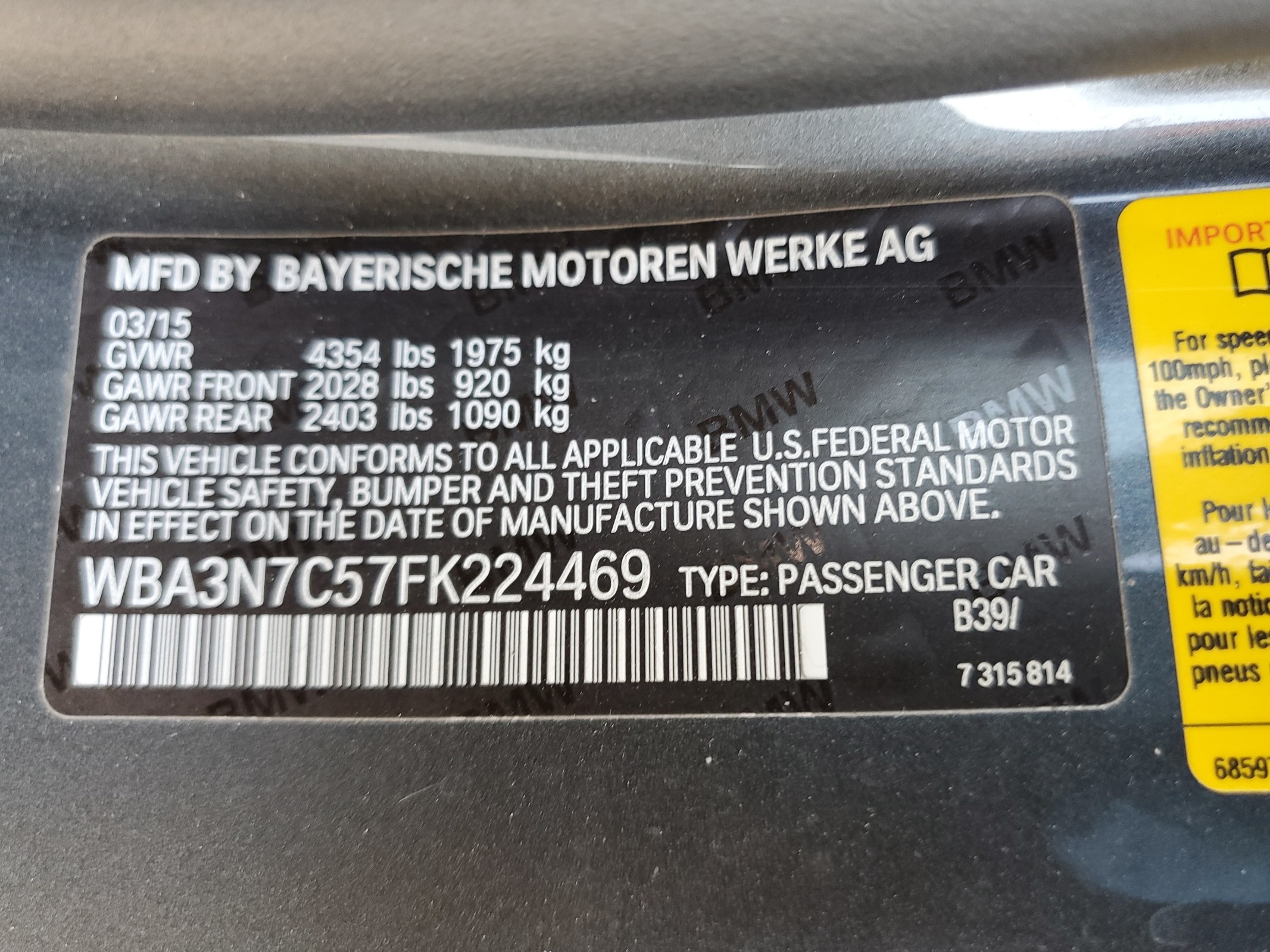 WBA3N7C57FK224469 2015 BMW 428 I