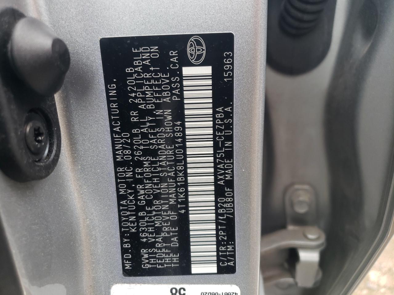 4T1K61BK8LU014894 2020 Toyota Camry Xse