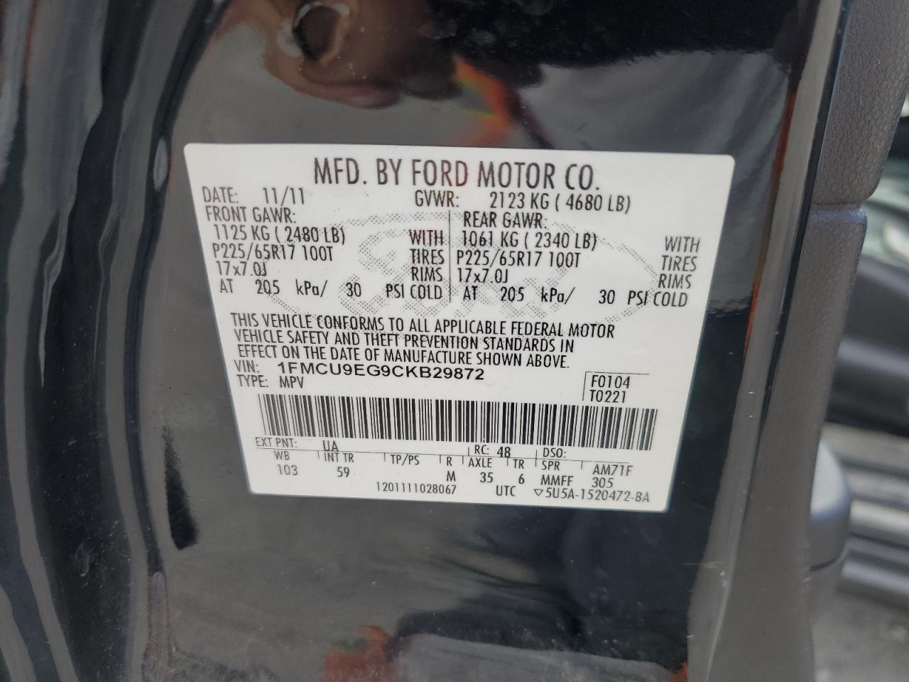 2012 Ford Escape Limited VIN: 1FMCU9EG9CKB29872 Lot: 67552644