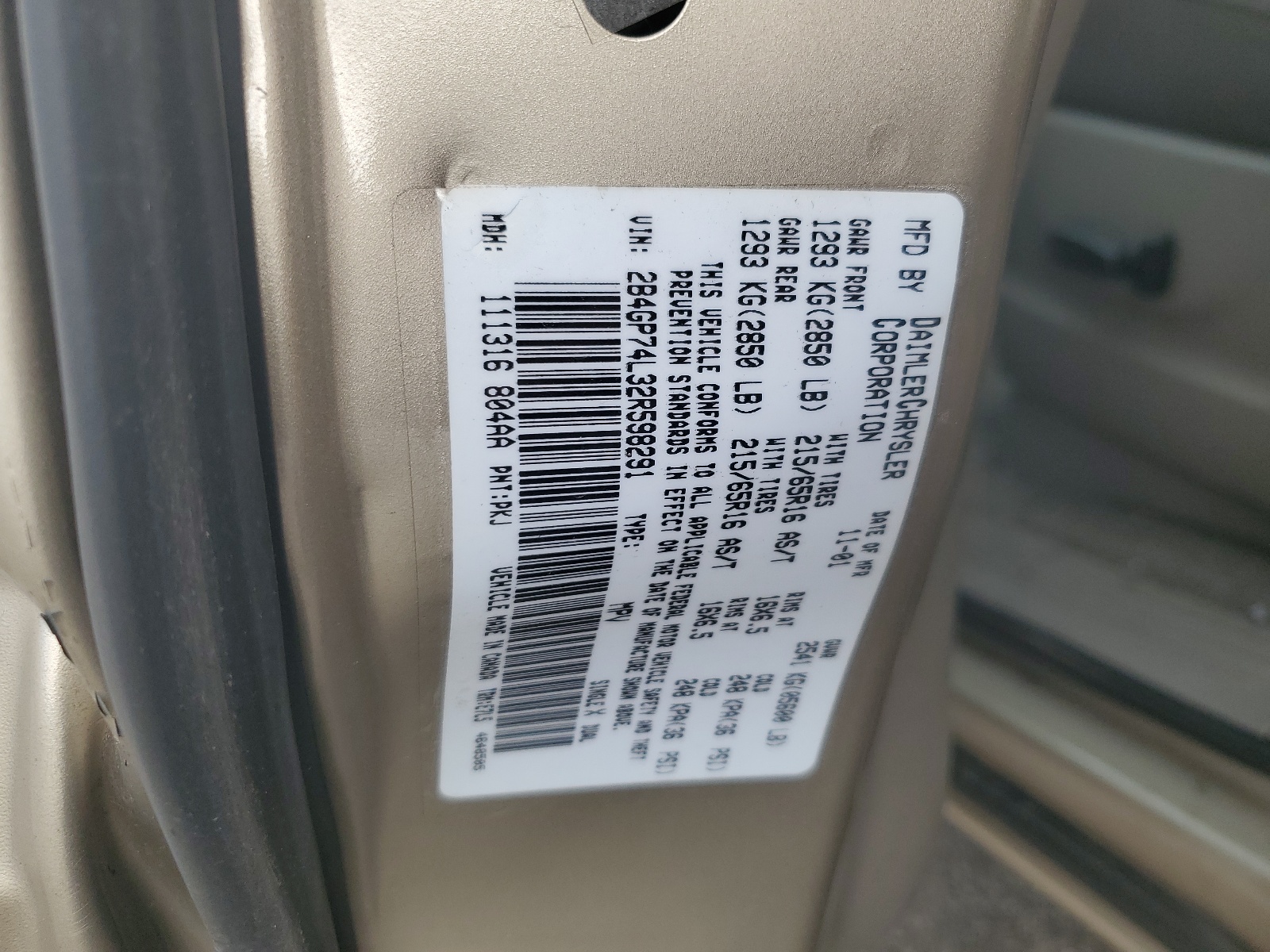 2B4GP74L32R598291 2002 Dodge Grand Caravan Ex