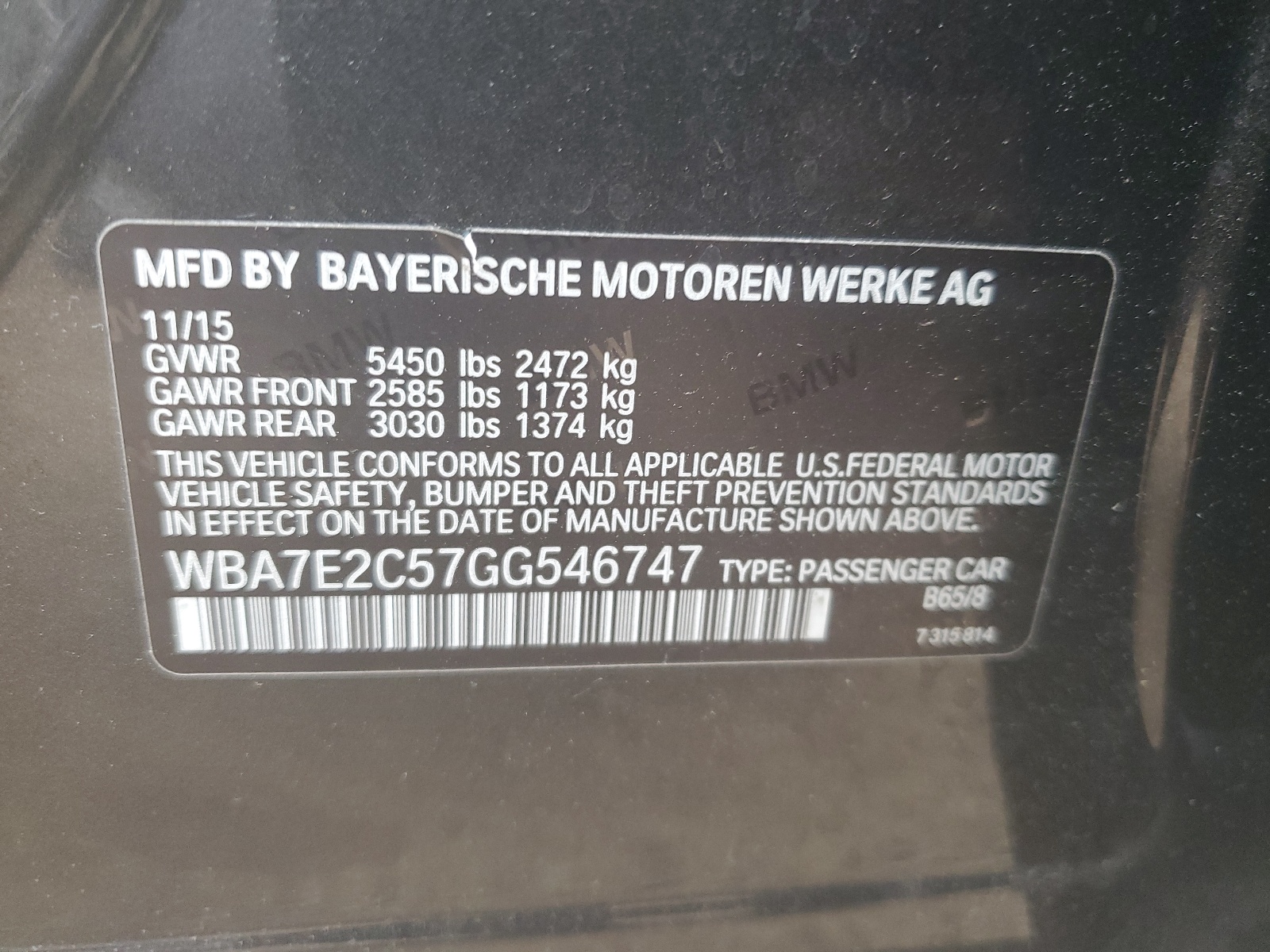 WBA7E2C57GG546747 2016 BMW 740 I