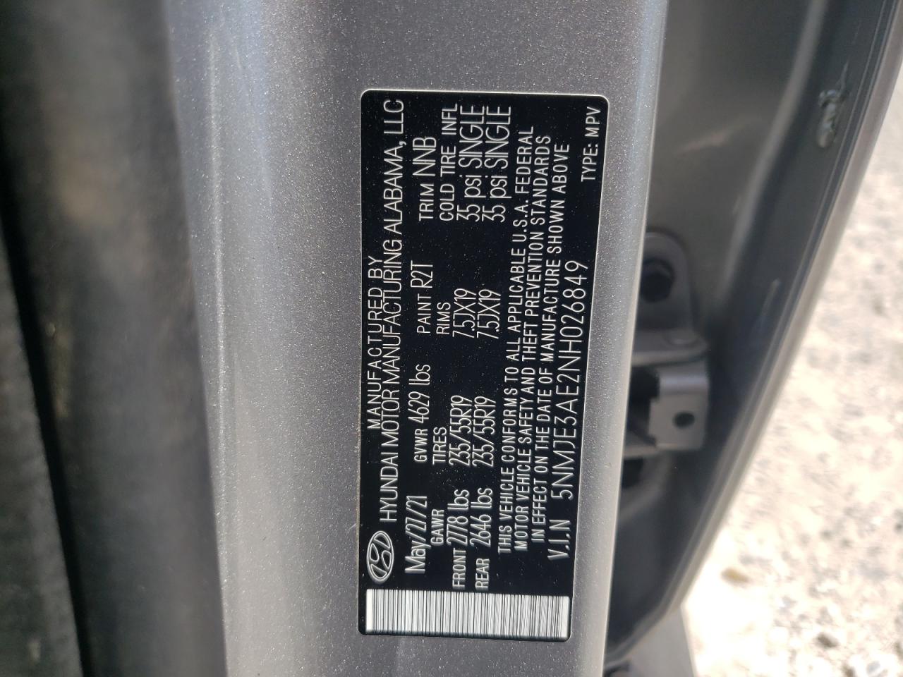 2022 Hyundai Tucson Limited VIN: 5NMJE3AE2NH026849 Lot: 67828204