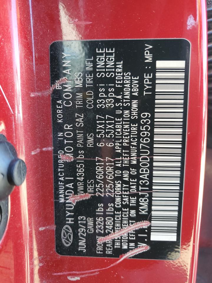 2013 Hyundai Tucson Gl VIN: KM8JT3AB0DU769539 Lot: 68457204