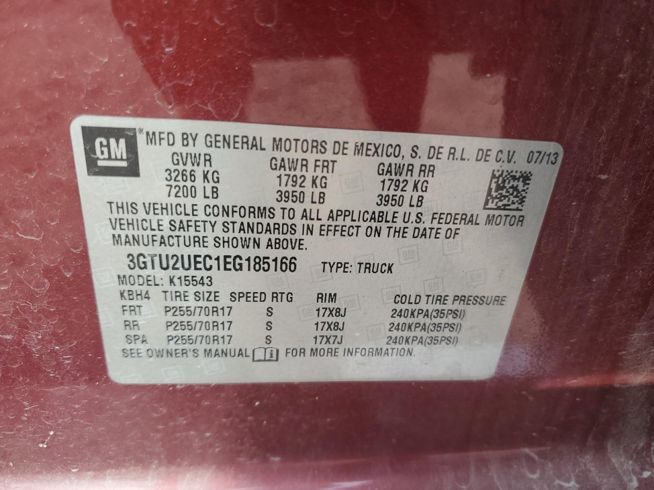 2014 GMC Sierra K1500 Sle VIN: 3GTU2UEC1EG185166 Lot: 66976444