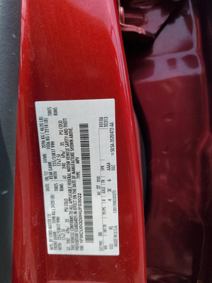 2017 Ford Escape Se VIN: 1FMCU0GD0HUF03022 Lot: 65786524