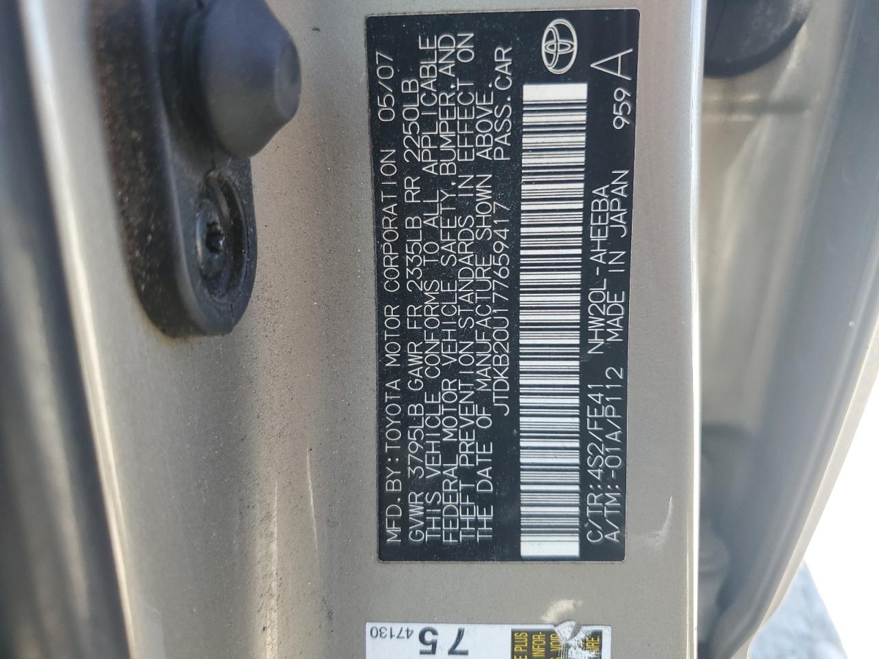 JTDKB20U177659417 2007 Toyota Prius