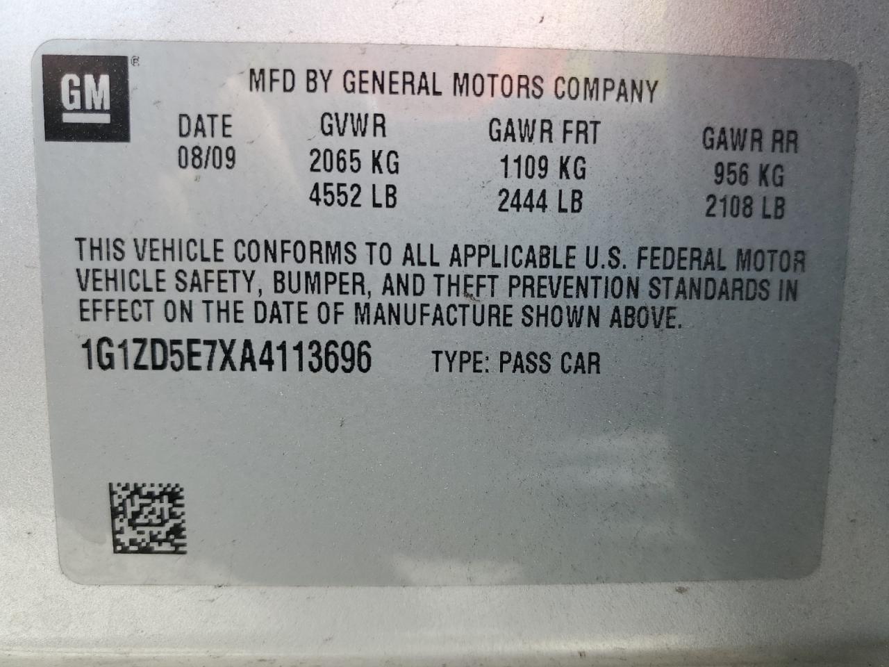 2010 Chevrolet Malibu 2Lt VIN: 1G1ZD5E7XA4113696 Lot: 64205454