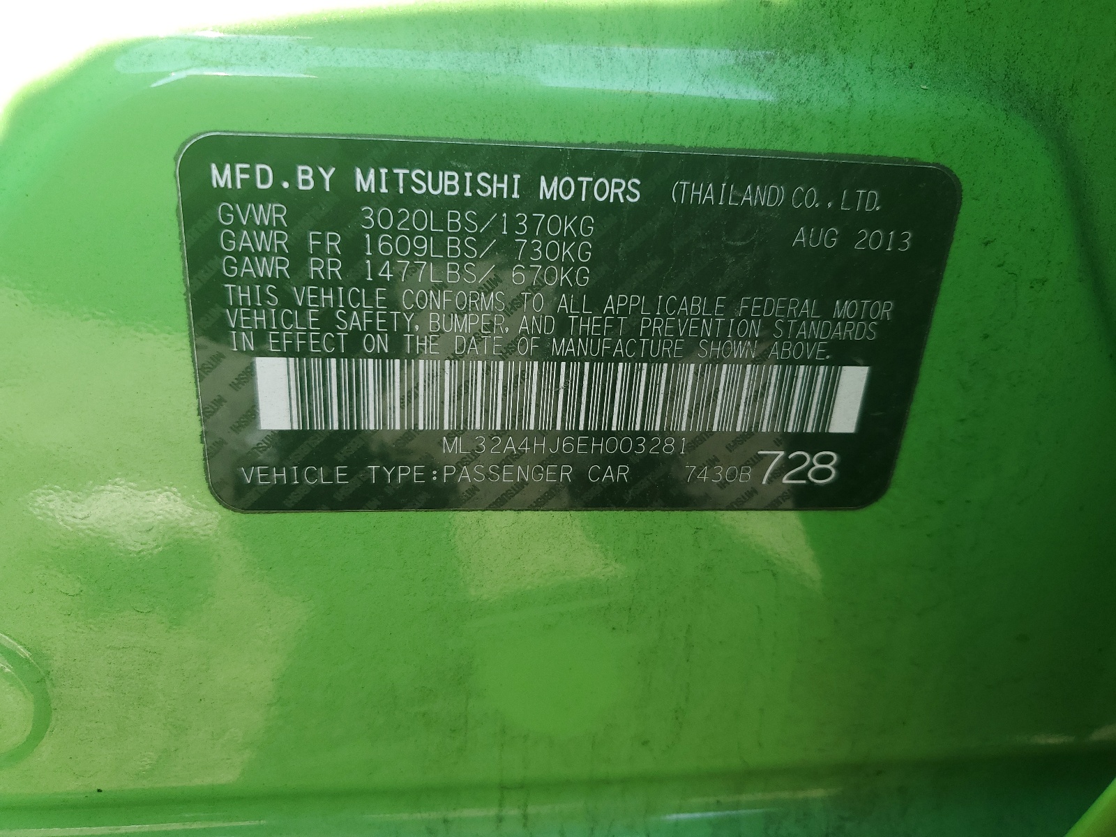 ML32A4HJ6EH003281 2014 Mitsubishi Mirage Es