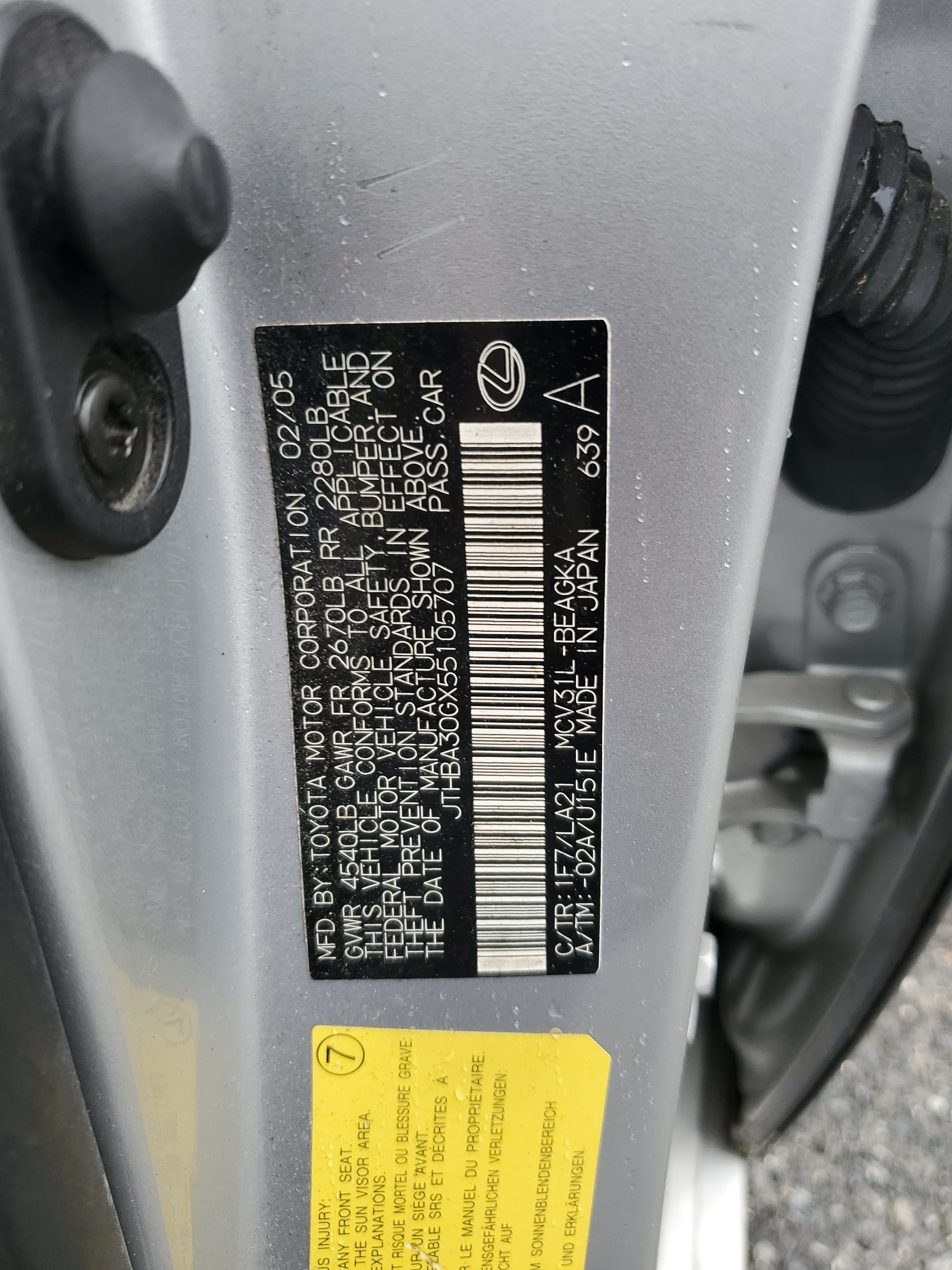 JTHBA30GX55105707 2005 Lexus Es 330