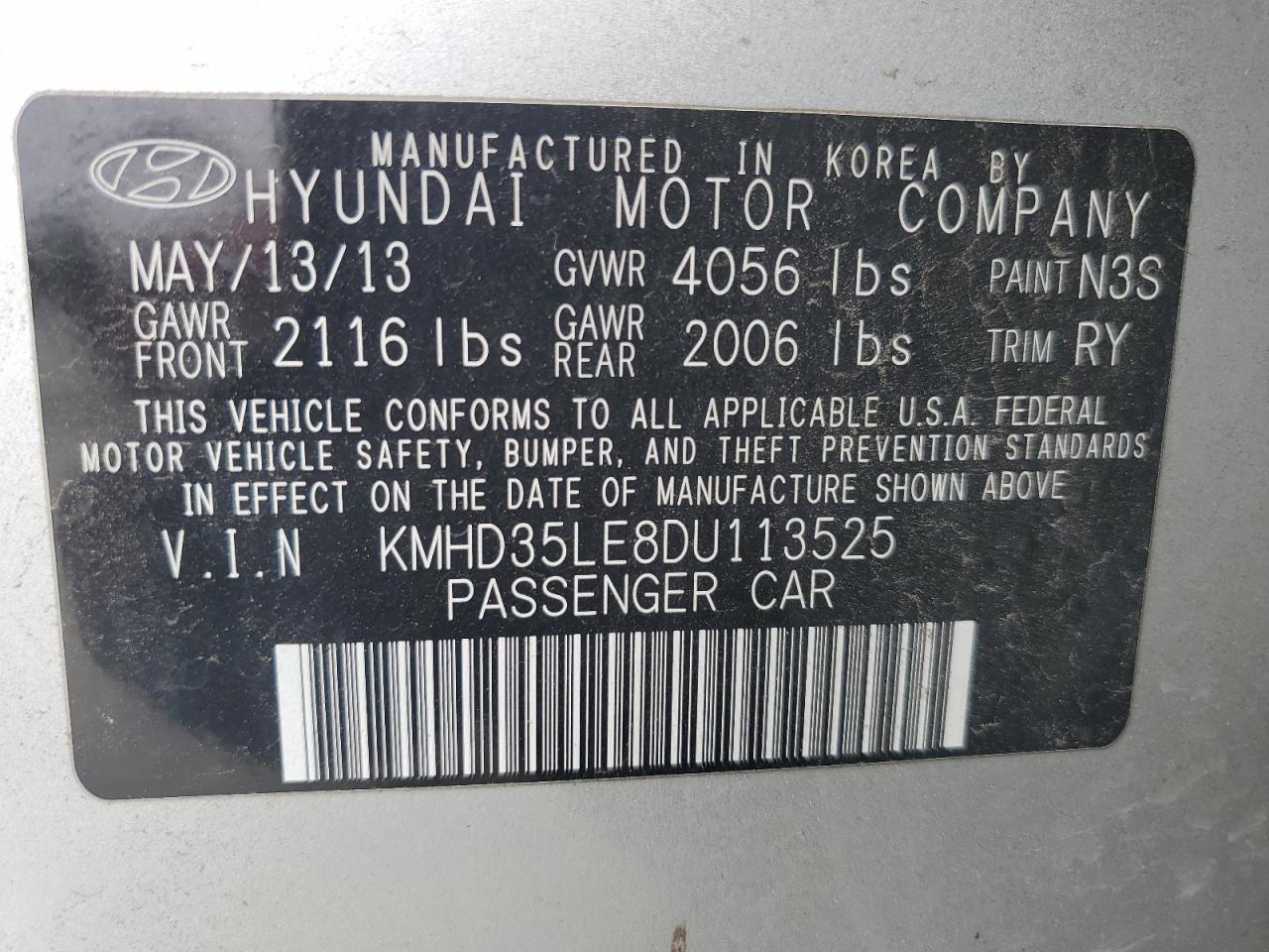 2013 Hyundai Elantra Gt VIN: KMHD35LE8DU113525 Lot: 66318384