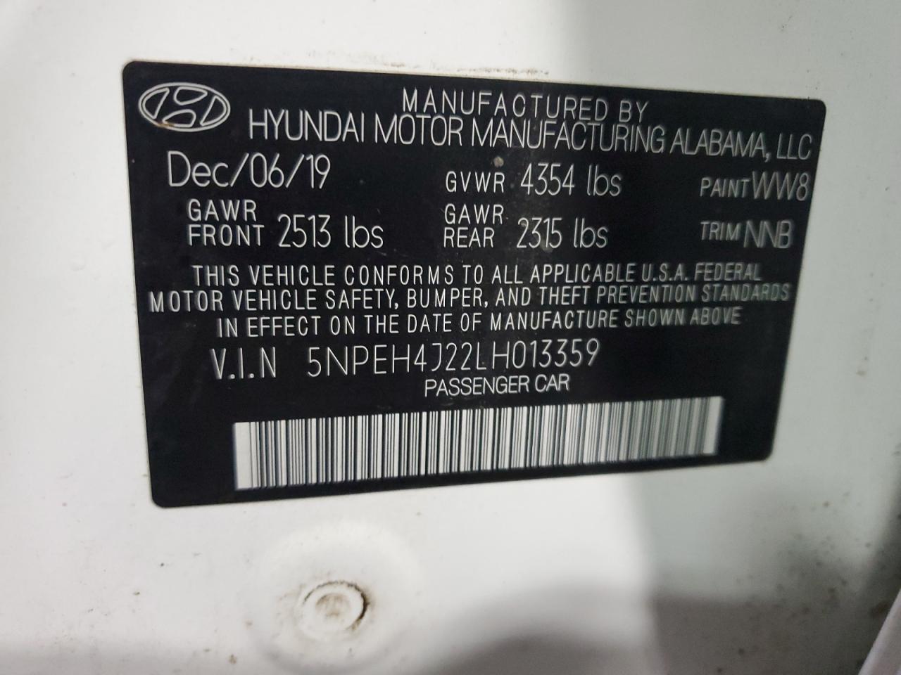 5NPEH4J22LH013359 2020 Hyundai Sonata Limited