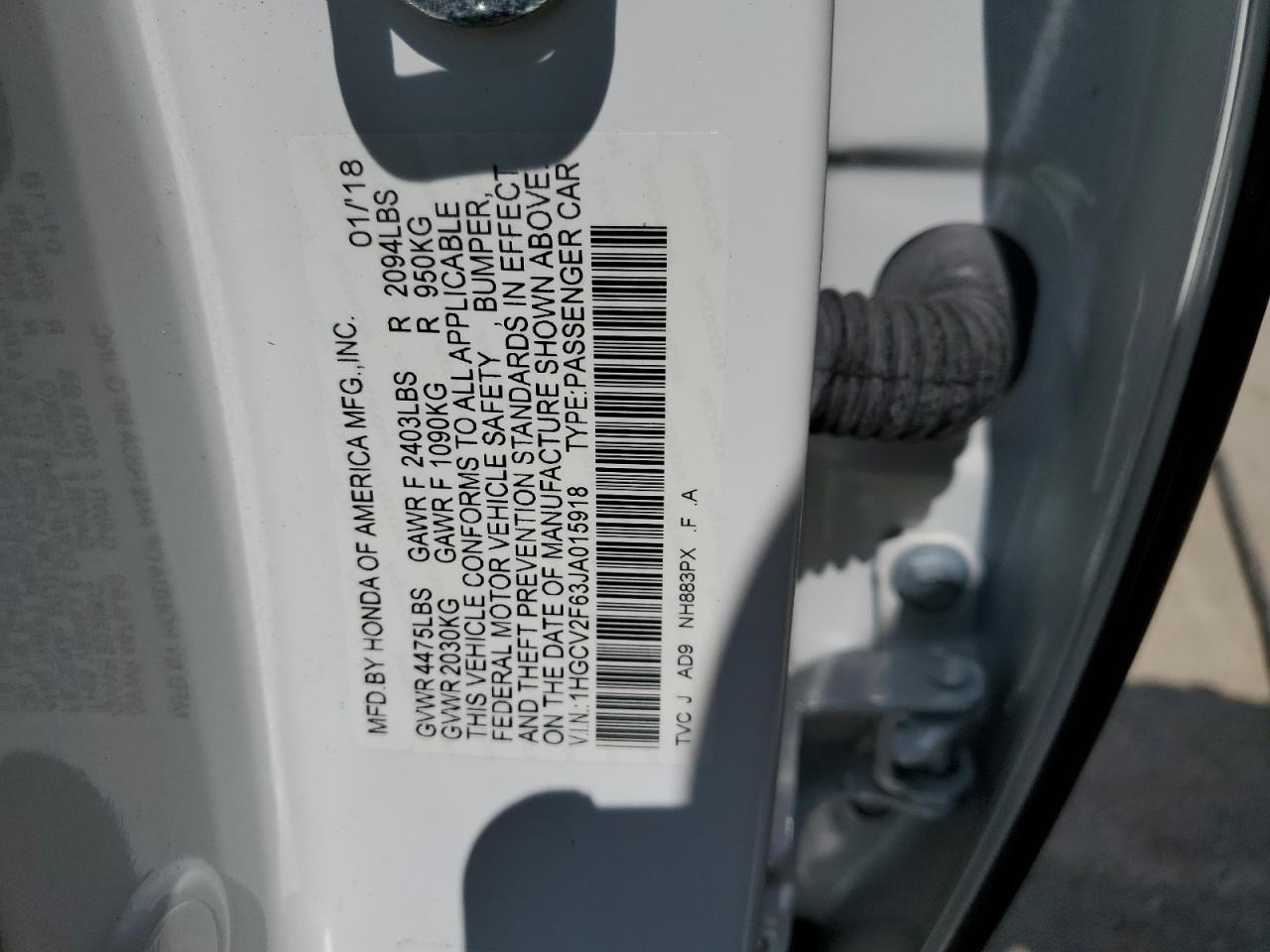 1HGCV2F63JA015918 2018 Honda Accord Exl