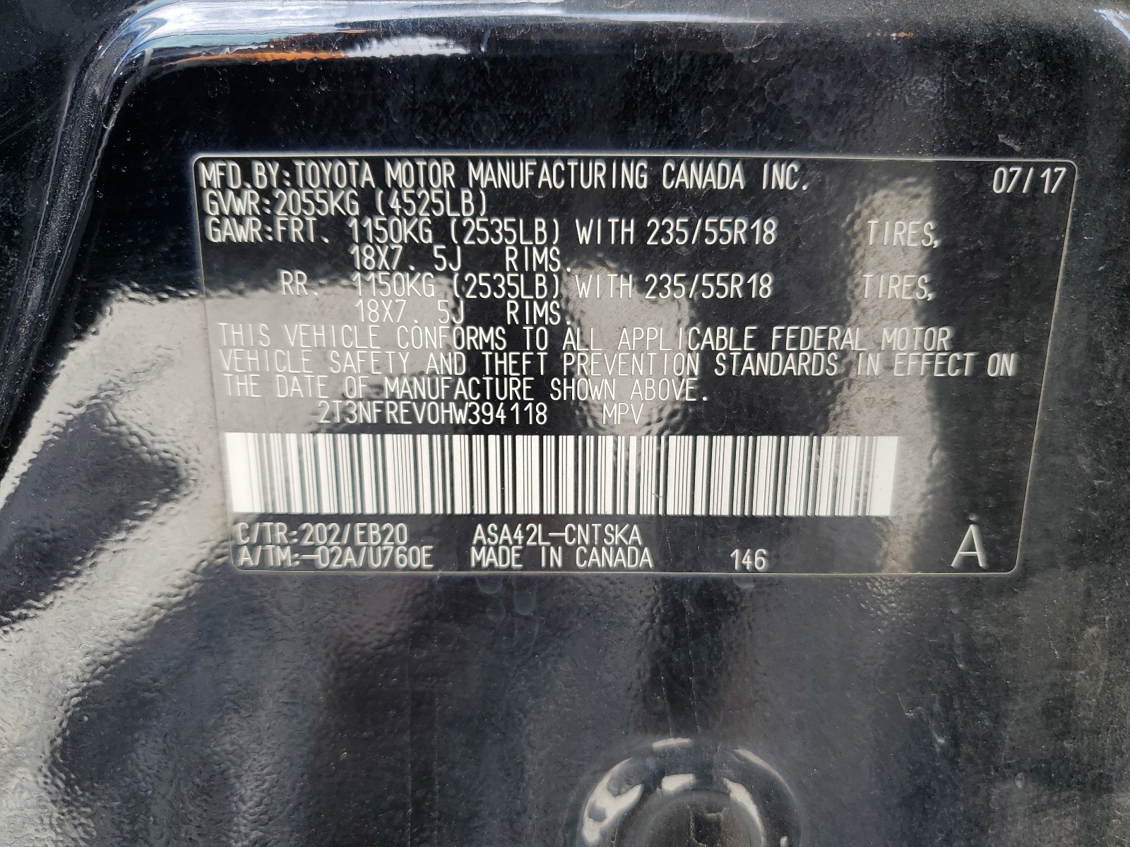 2T3NFREV0HW394118 2017 Toyota Rav4 Se