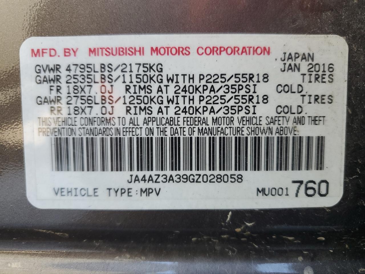 2016 Mitsubishi Outlander Se VIN: JA4AZ3A39GZ028058 Lot: 68586094