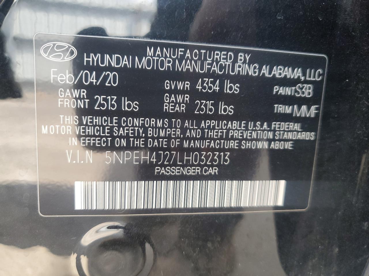 2020 Hyundai Sonata Limited VIN: 5NPEH4J27LH032313 Lot: 67126144