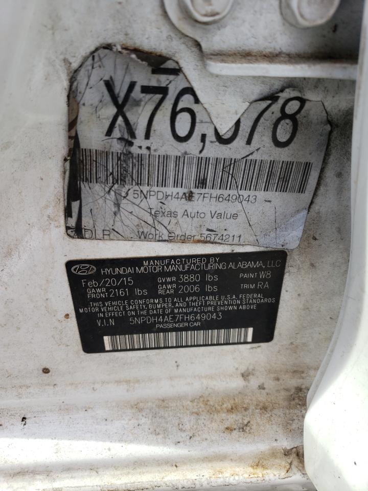 2015 Hyundai Elantra Se VIN: 5NPDH4AE7FH649043 Lot: 66383714