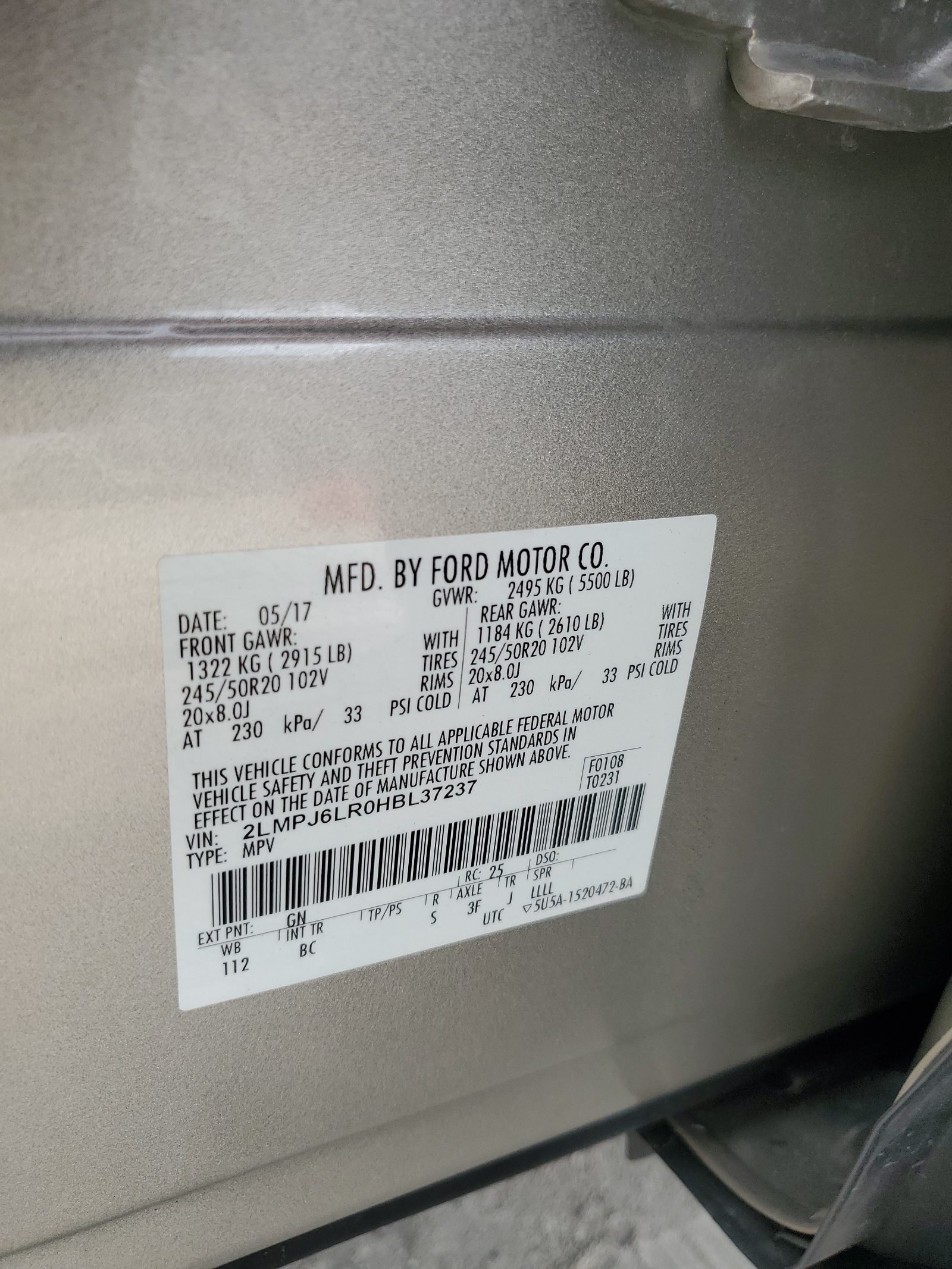 2LMPJ6LR0HBL37237 2017 Lincoln Mkx Reserve