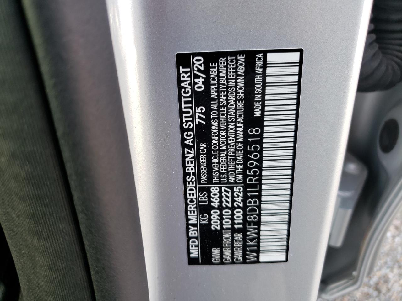 2020 Mercedes-Benz C 300 VIN: W1KWF8DB1LR596518 Lot: 64593634