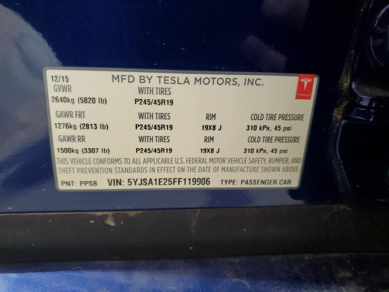 5YJSA1E25FF119906 2015 Tesla Model S