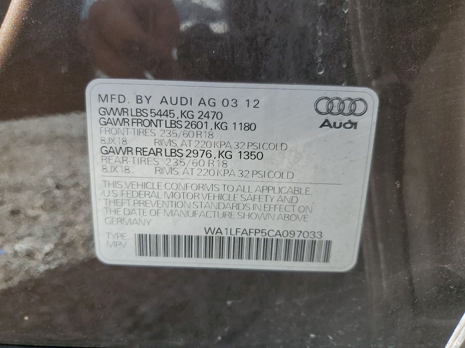 WA1LFAFP5CA097033 2012 Audi Q5 Premium Plus