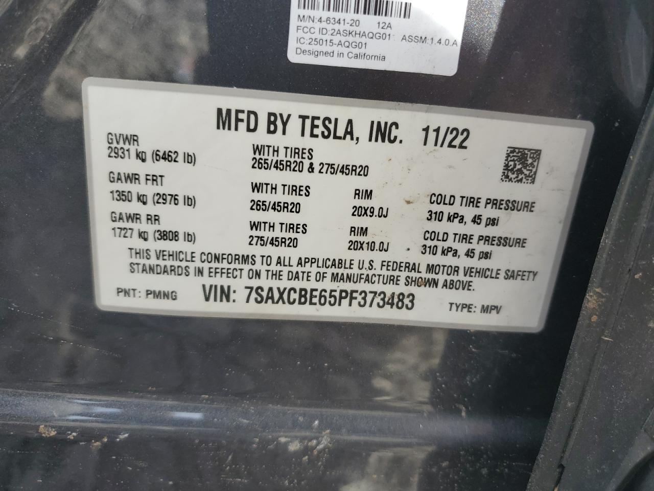 2023 Tesla Model X VIN: 7SAXCBE65PF373483 Lot: 65634994