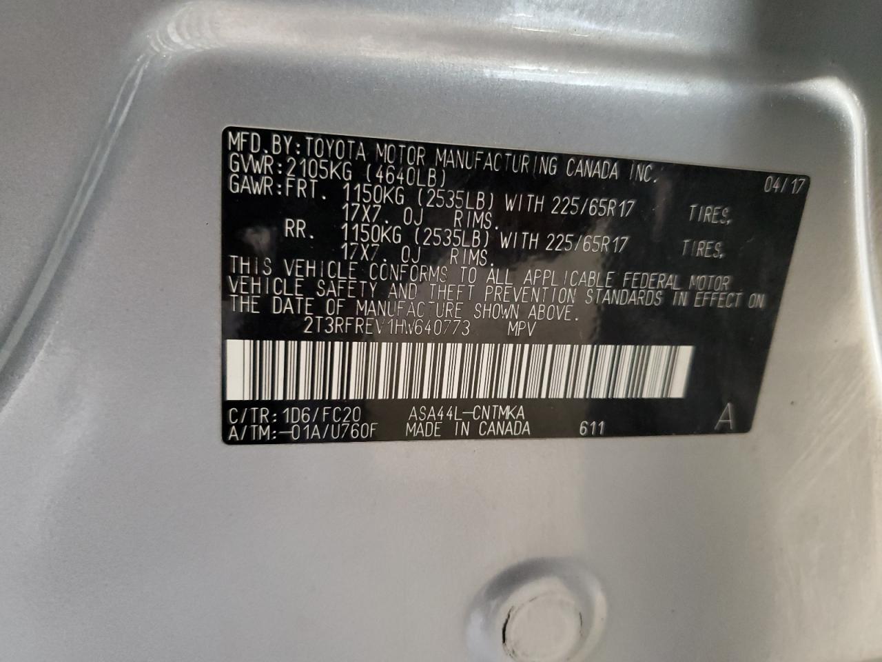 2017 Toyota Rav4 Xle VIN: 2T3RFREV1HW640773 Lot: 64700894