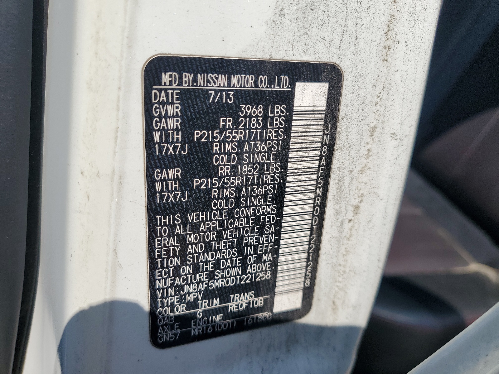 JN8AF5MR0DT221258 2013 Nissan Juke S