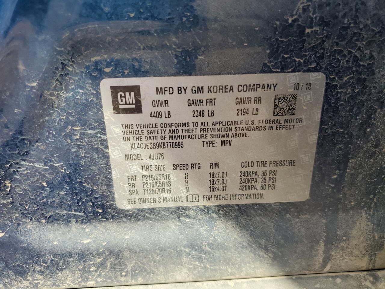 2019 Buick Encore Preferred VIN: KL4CJESB9KB770995 Lot: 66743584