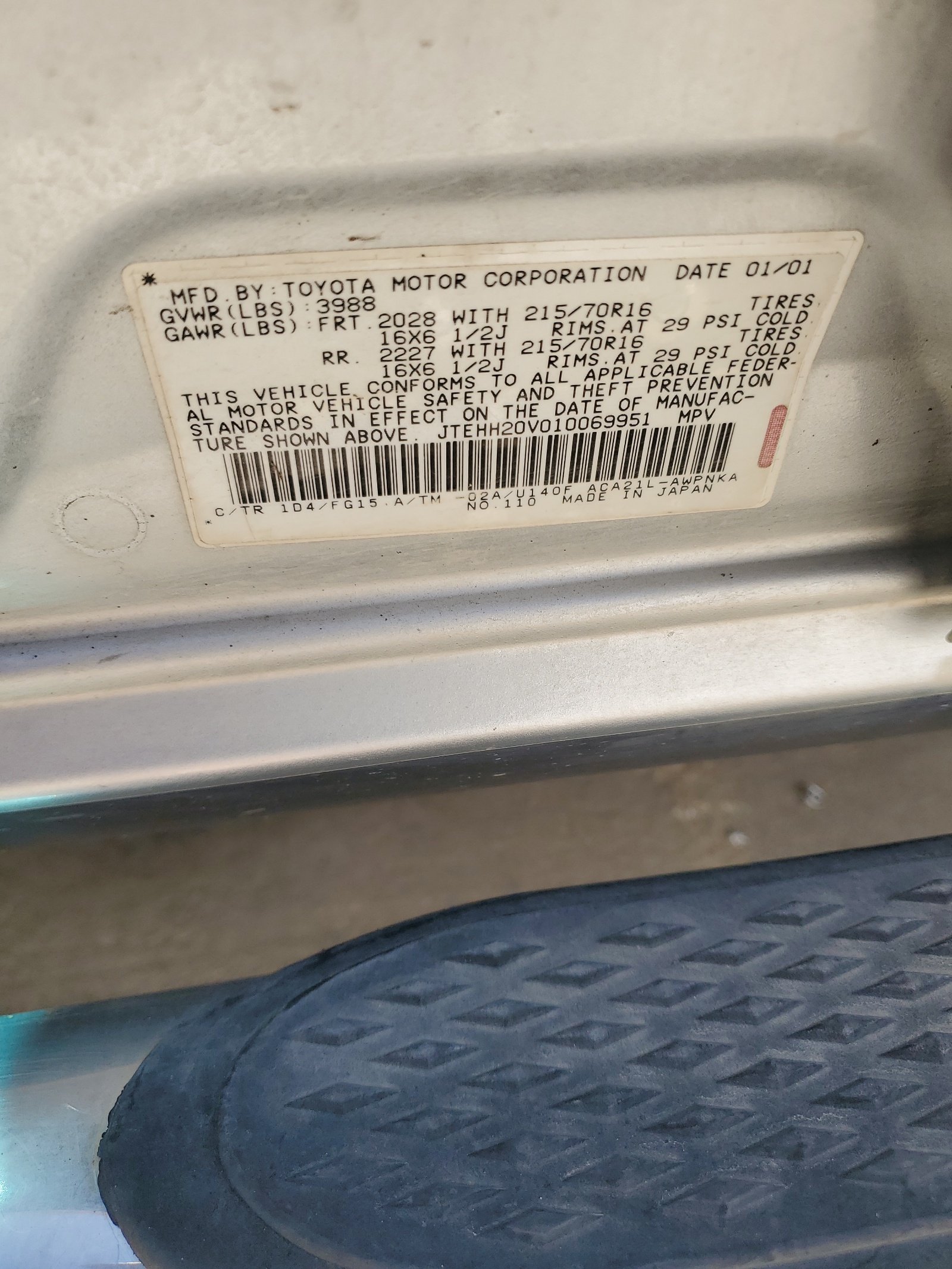 JTEHH20V010069951 2001 Toyota Rav4