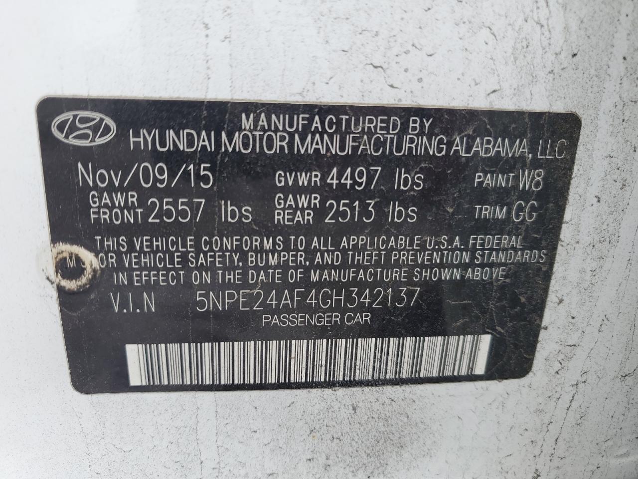 5NPE24AF4GH342137 2016 Hyundai Sonata Se