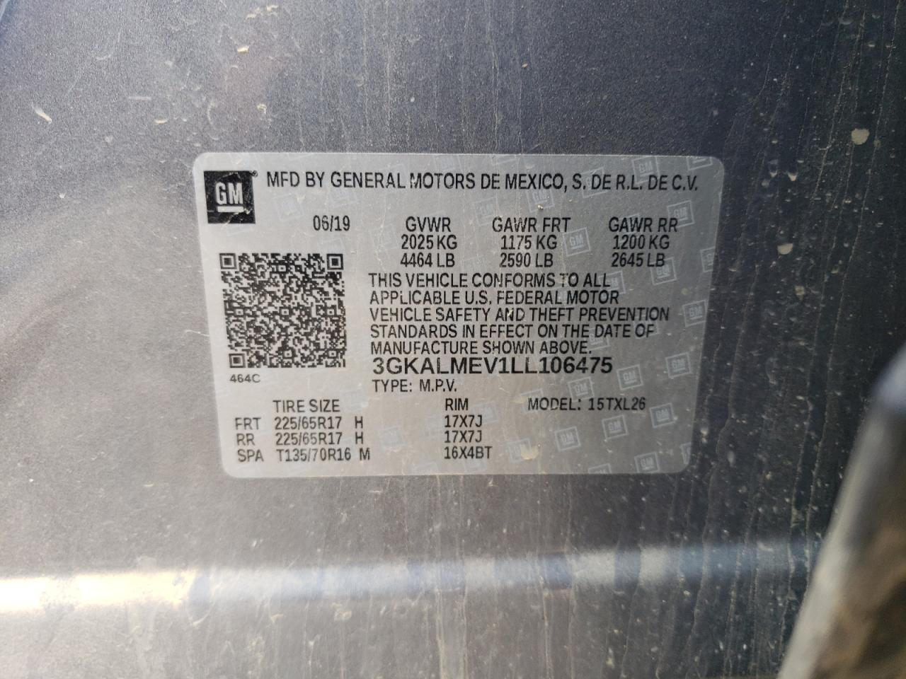 2020 GMC Terrain Sle VIN: 3GKALMEV1LL106475 Lot: 65550574