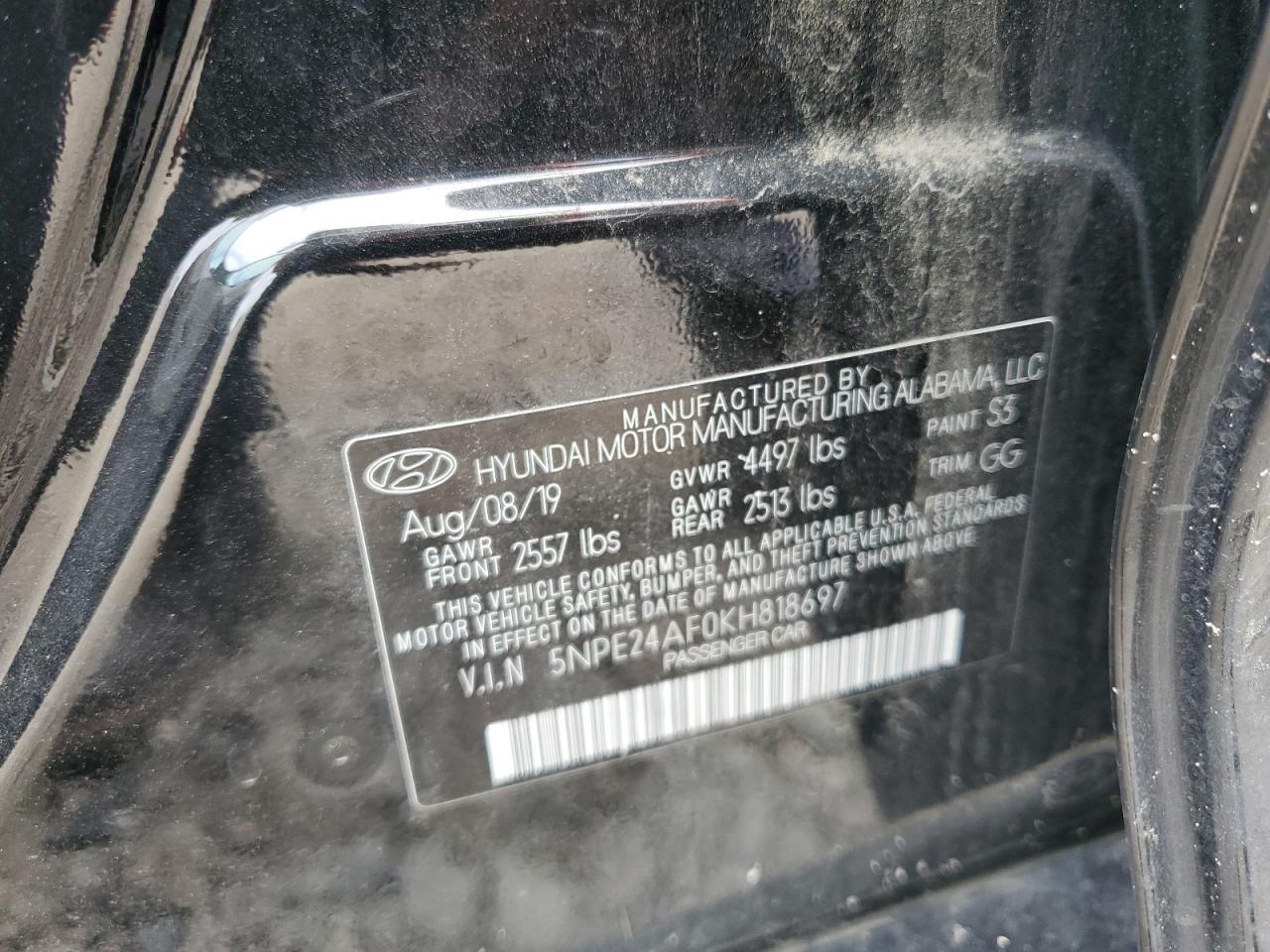 5NPE24AF0KH818697 2019 Hyundai Sonata Se