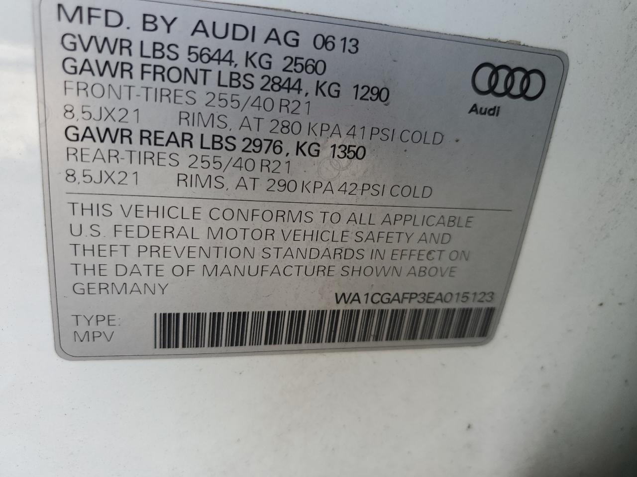 WA1CGAFP3EA015123 2014 Audi Sq5 Premium Plus