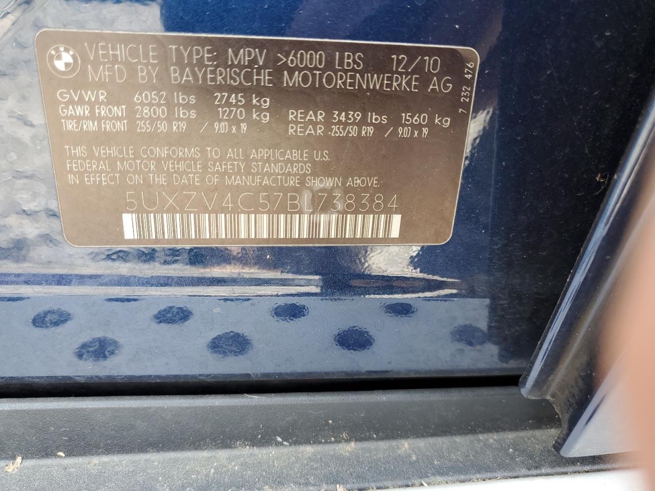 2011 BMW X5 xDrive35I VIN: 5UXZV4C57BL738384 Lot: 68385624