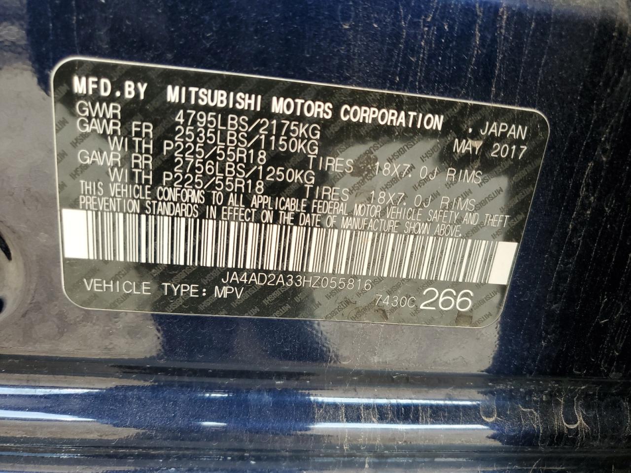 JA4AD2A33HZ055816 2017 Mitsubishi Outlander Es