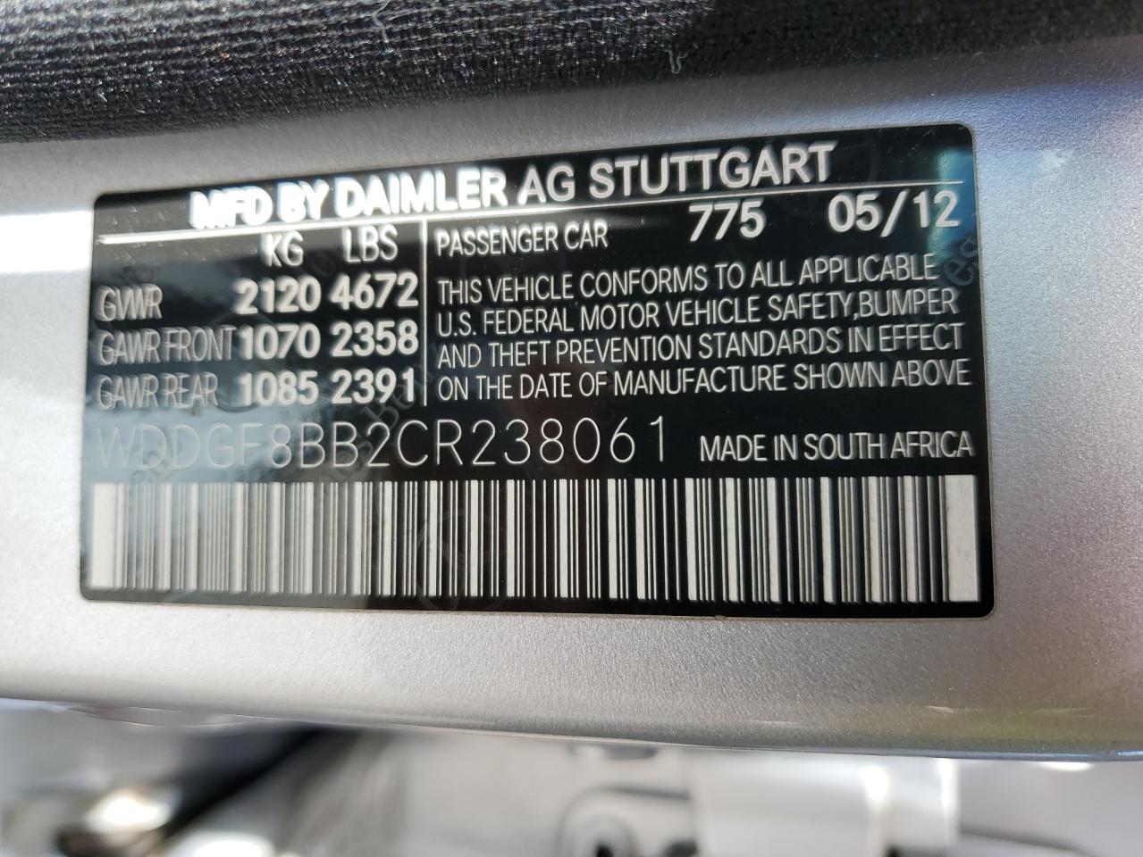 2012 Mercedes-Benz C 300 4Matic VIN: WDDGF8BB2CR238061 Lot: 66181594