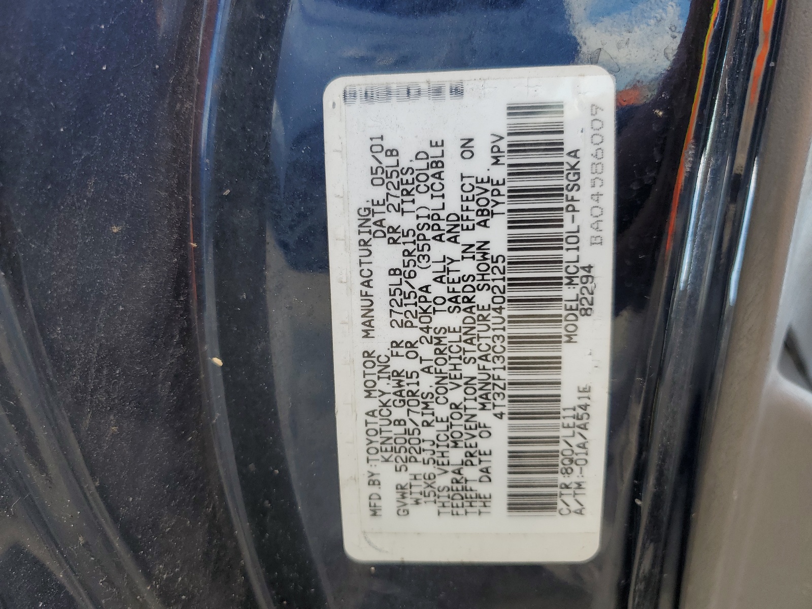 4T3ZF13C31U402125 2001 Toyota Sienna Le