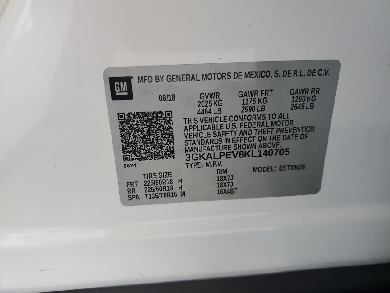 2019 GMC Terrain Slt VIN: 3GKALPEV8KL140705 Lot: 64593314