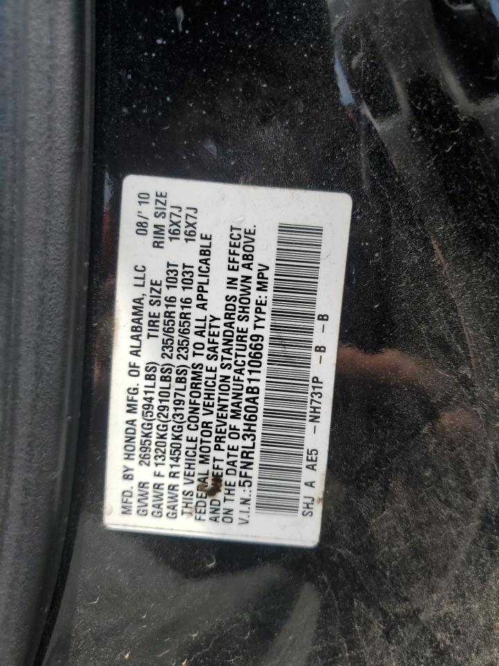 5FNRL3H60AB110669 2010 Honda Odyssey Exl