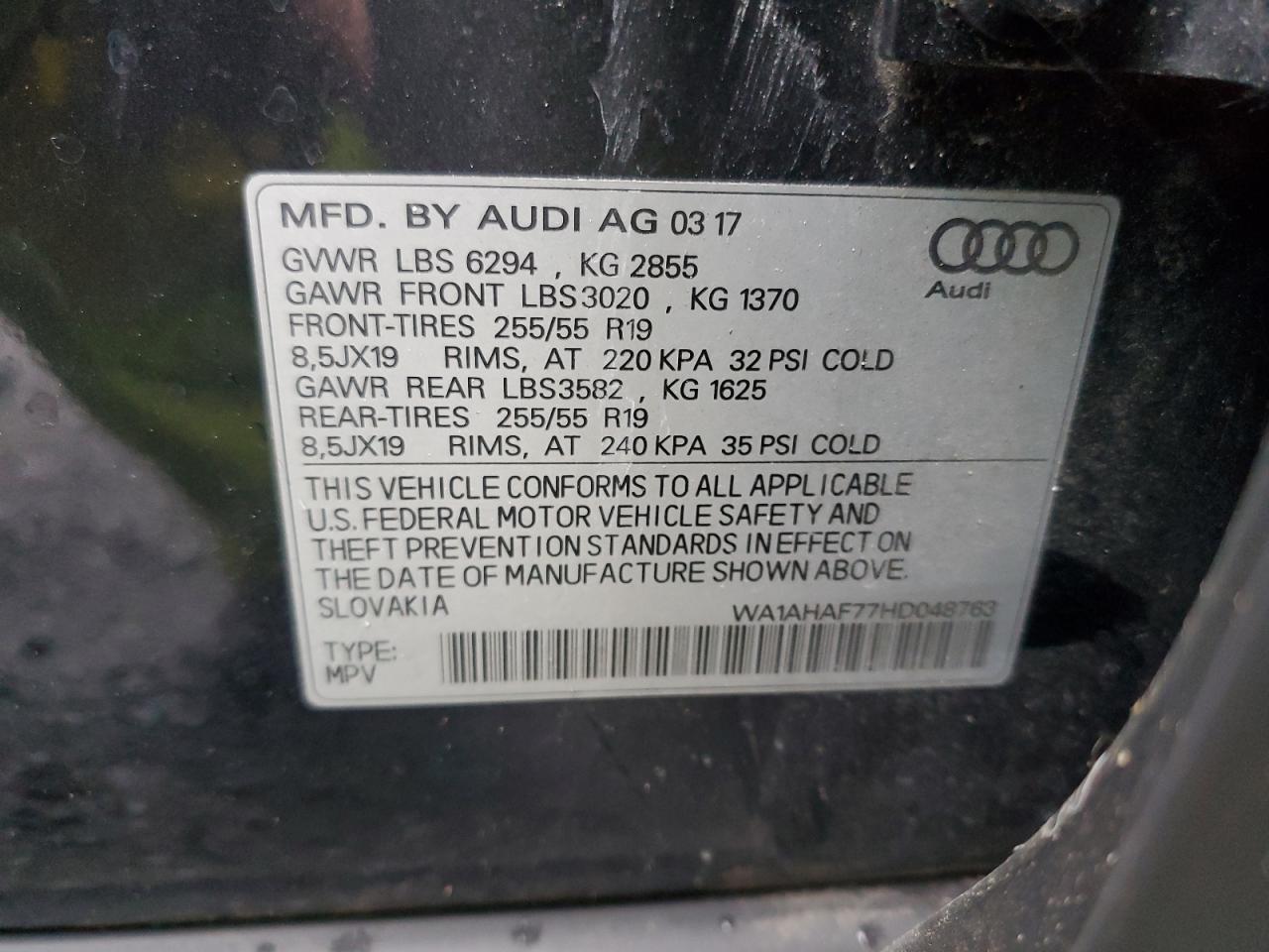 WA1AHAF77HD048763 2017 Audi Q7 Premium