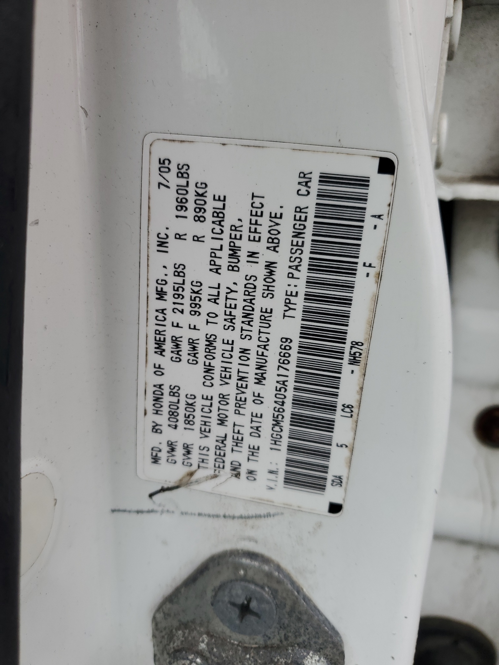 1HGCM56405A176669 2005 Honda Accord Lx