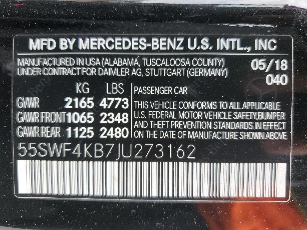 2018 Mercedes-Benz C 300 4Matic VIN: 55SWF4KB7JU273162 Lot: 66291614