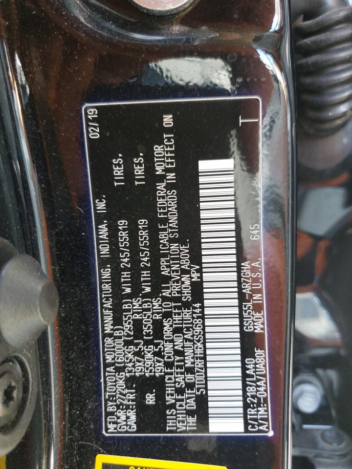 2019 Toyota Highlander Limited VIN: 5TDDZRFH6KS968144 Lot: 67258724