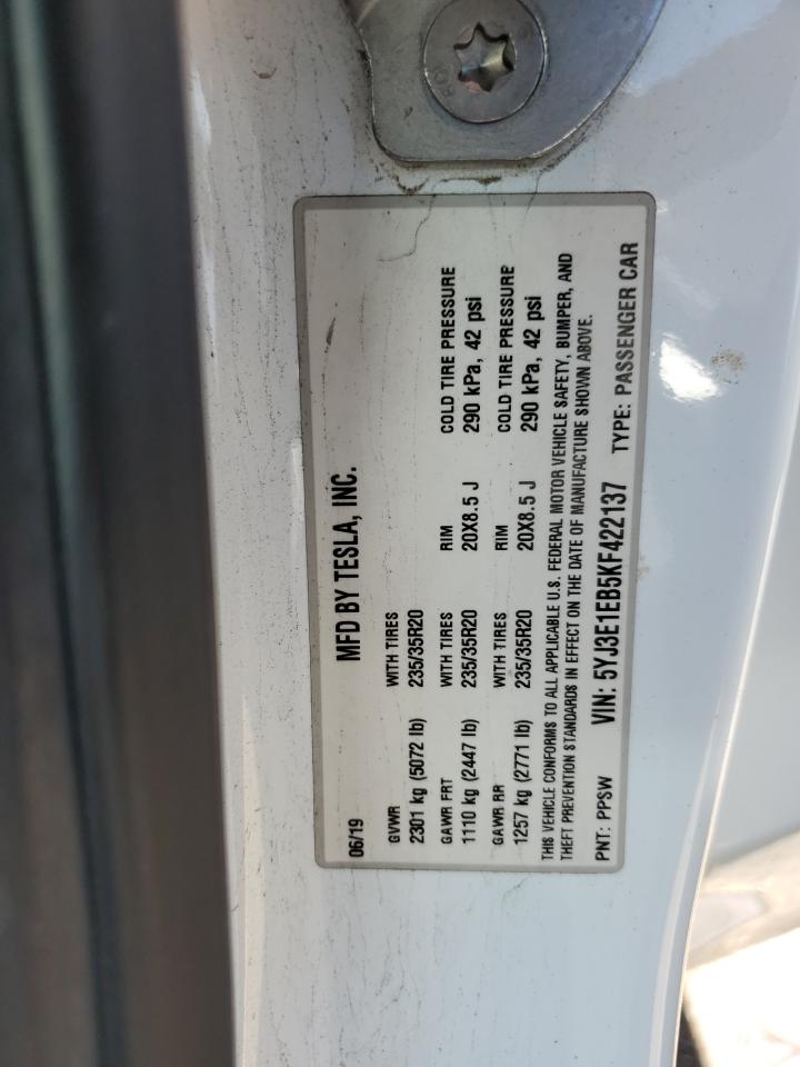 5YJ3E1EB5KF422137 2019 Tesla Model 3