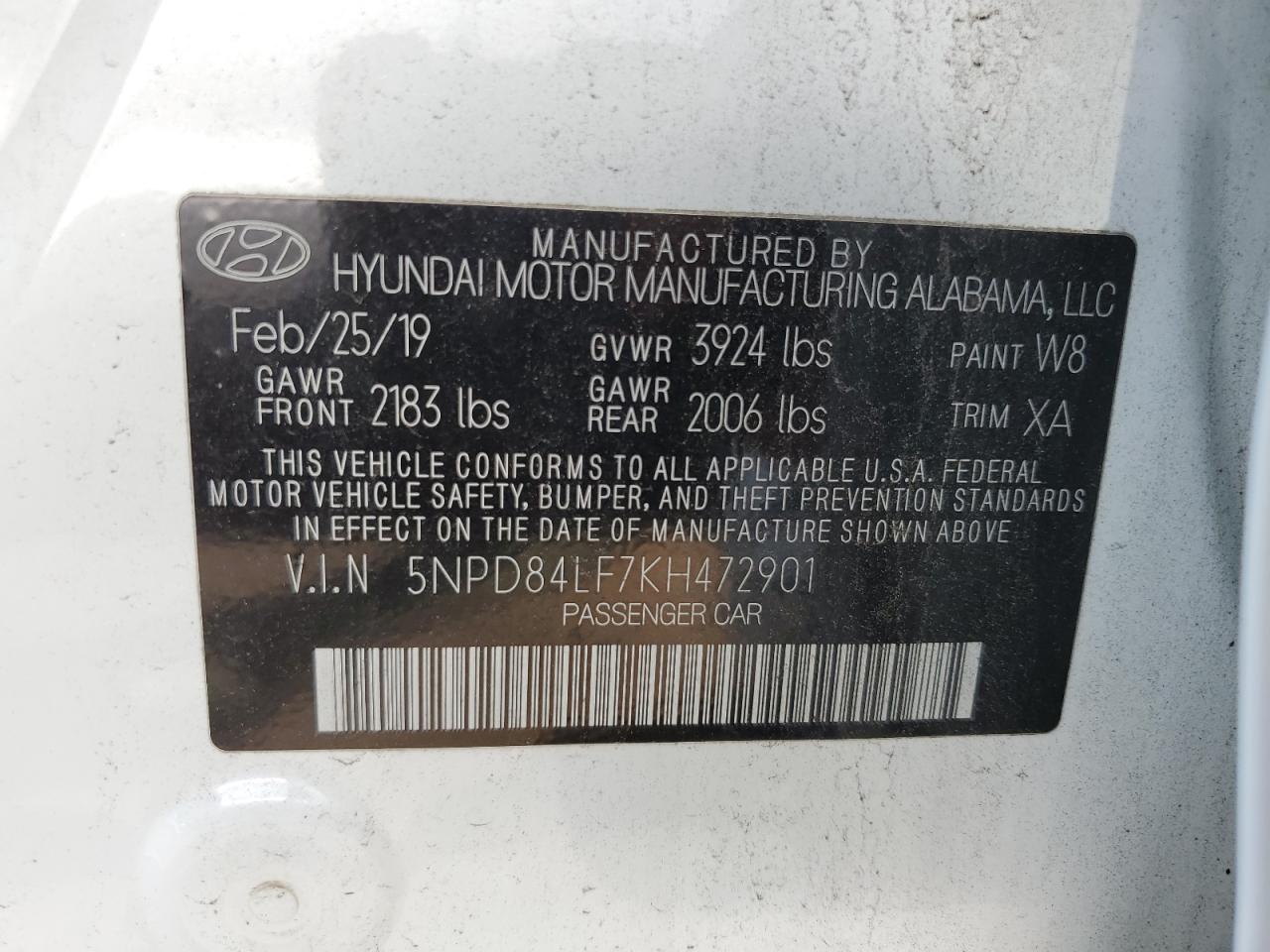 2019 Hyundai Elantra Sel VIN: 5NPD84LF7KH472901 Lot: 67466994