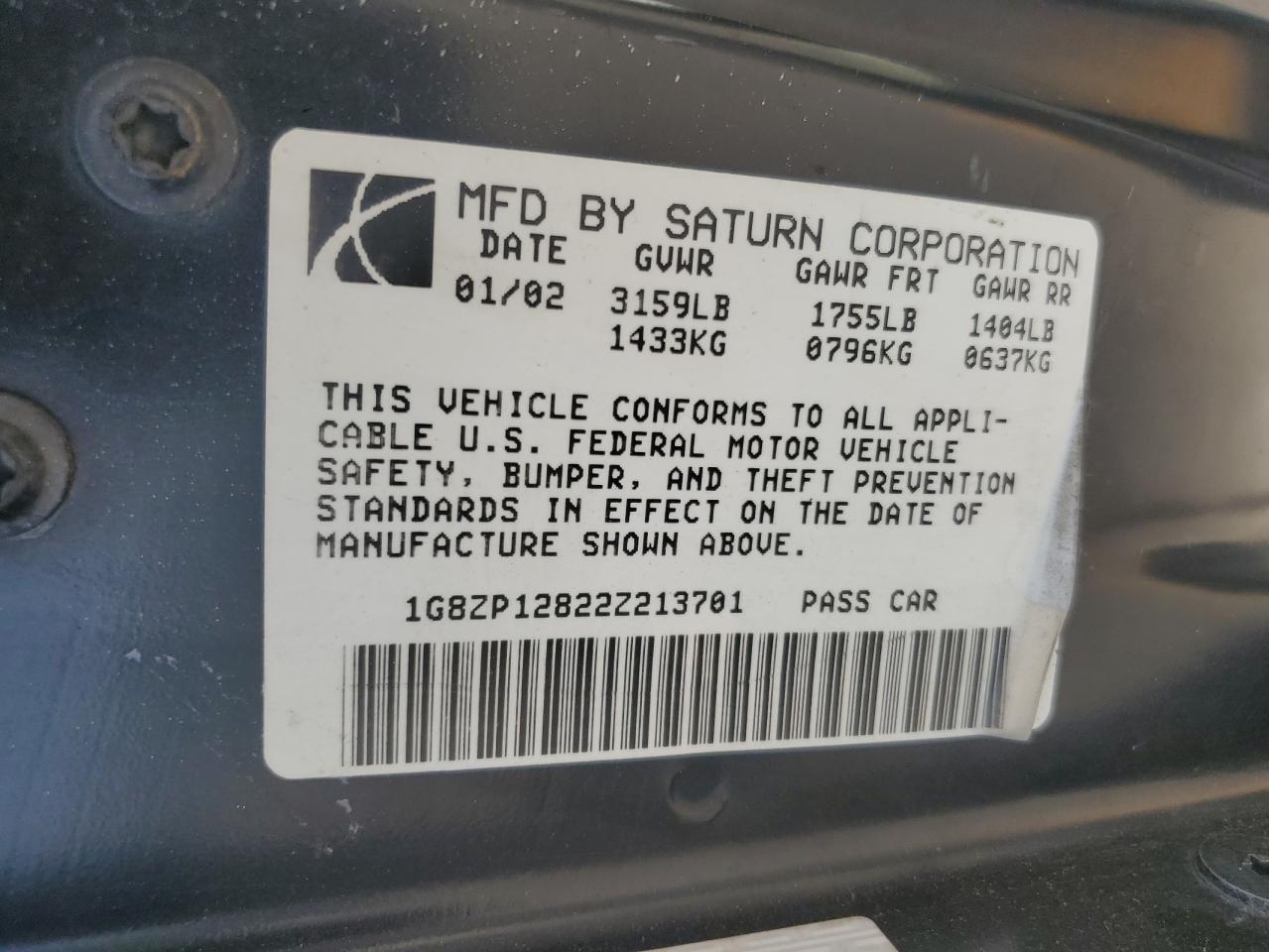 1G8ZP12822Z213701 2002 Saturn Sc1