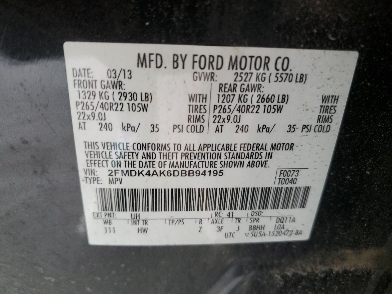 2FMDK4AK6DBB94195 2013 Ford Edge Sport